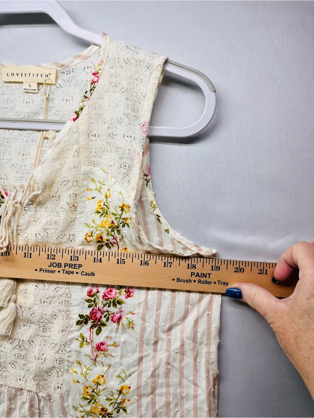 LoveStitch Cottage-core Cream Floral Stripe Bohemian Sleeveless Tunic - Picture 6 of 11